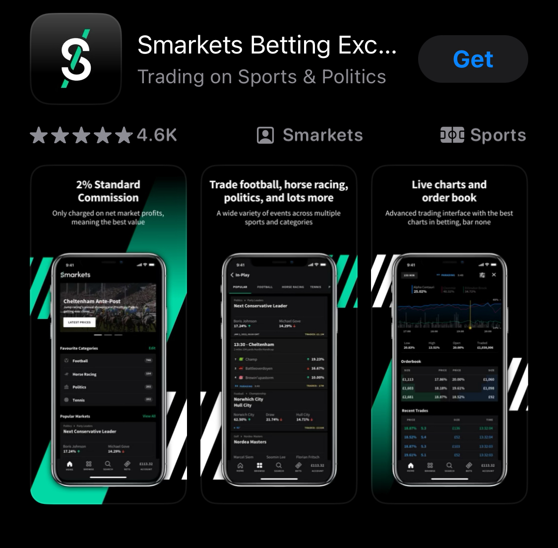 Smarkets app shown on iOS app store